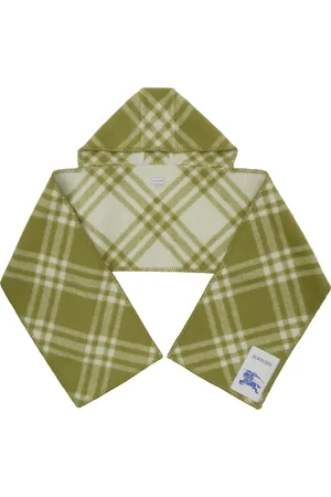 Burberry Écharpe verte en laine à carreaux et à capuche