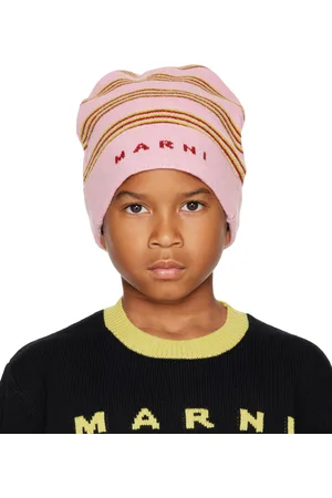 Marni Enfant | Bonnet rose en tricot de laine à rayures