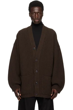 LEMAIRE Cardigan Cardi brun en tricot côtelé feutré