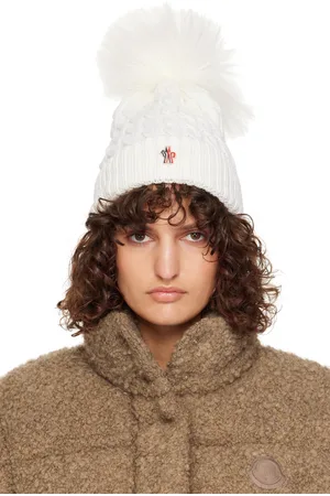Moncler Bonnet blanc en laine à pompon