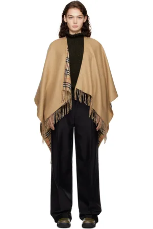 Burberry Cape réversible beige en laine à carreaux