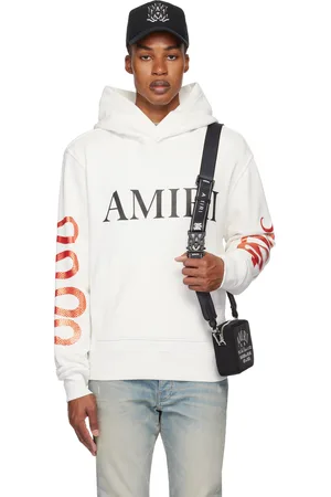 AMIRI Pull à capuche blanc cassé à logo et images de serpent