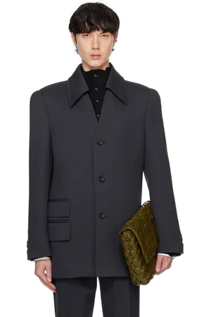 Bottega Veneta Veston gris en tricotine extensible de laine