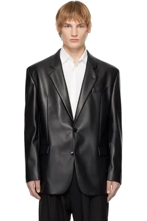 HUGO BOSS Veston noir en cuir synthétique à fente