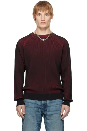 HUGO BOSS Pull noir et rouge en tricot côtelé de coton