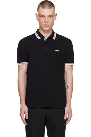HUGO BOSS Polo noir à rayures et logo contrastants