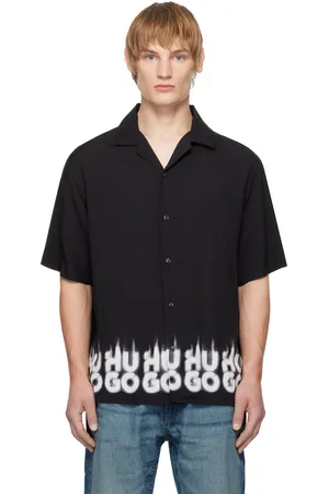 HUGO BOSS Chemise surdimensionnée noire à logos à effet fumé
