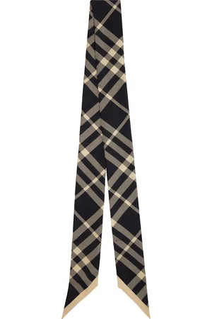 Burberry Foulard étroit noir en soie à carreaux