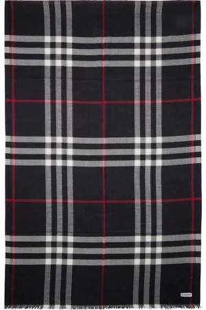 Burberry Foulard bleu marine en soie et en laine