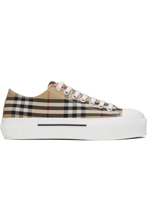 Burberry Baskets beiges en coton à carreaux