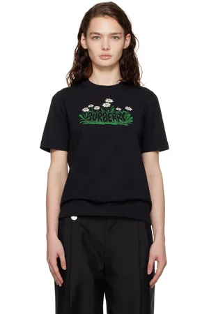 Burberry T-shirt noir en coton à image de marguerites à logo