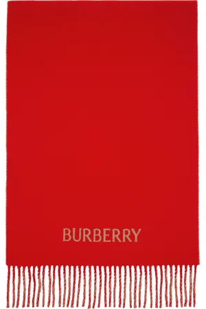 Burberry Écharpe réversible brun clair et rouge à emblème du cavalier