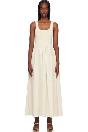 MATTEAU Robe midi blanc cassé en popeline de coton et en tricot