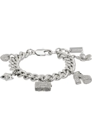 Marc Jacobs Bracelet argenté à breloques graphiques à ornements en verre taillé sertis en pavé