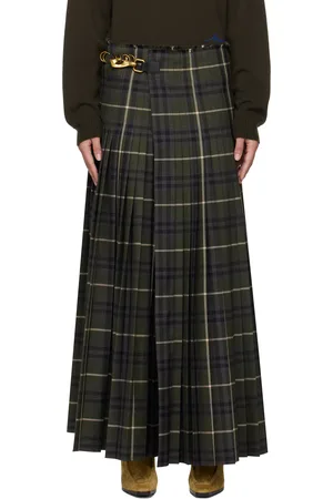 Burberry Jupe longue verte en laine à carreaux