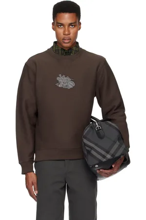 Burberry Pull molletonné brun en coton mélangé à emblème du cavalier à motif cachemire