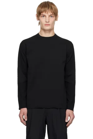 Descente T-shirt noir à col ras du cou en tricot texturé