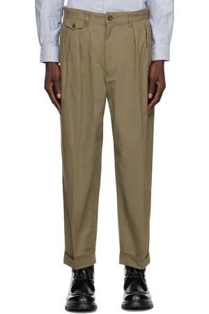 Beams Pantalon kaki en sergé à plis