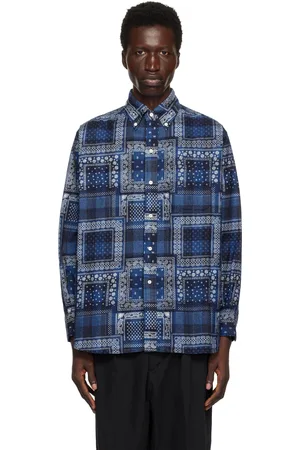 Beams Chemise bleue à motif imprimé par décoloration et à coupe classique