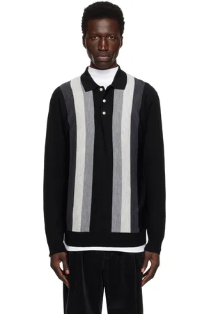 Beams Polo noir en tricot à rayures