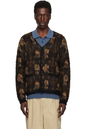 Beams Cardigan brun à motif graphique en tricot jacquard