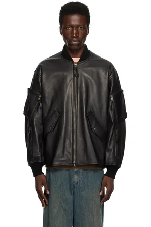 Beams Blouson aviateur de style militaire noir en cuir