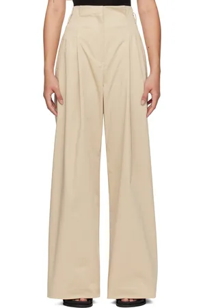 St Agni Pantalon beige en coton à taille plissée
