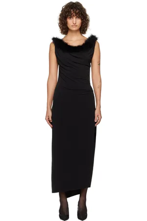 COPERNI Robe midi noire en jersey à garniture Boa