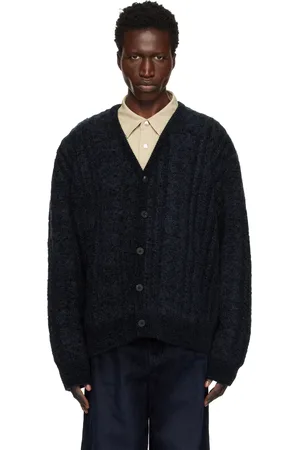 WOOYOUNGMI Cardigan bleu marine en tricot câblé