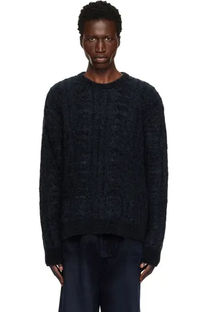 WOOYOUNGMI Pull bleu marine en tricot câblé
