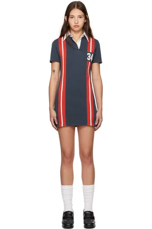 AMBUSH Robe de style rugby courte bleue à col classique et à rayures