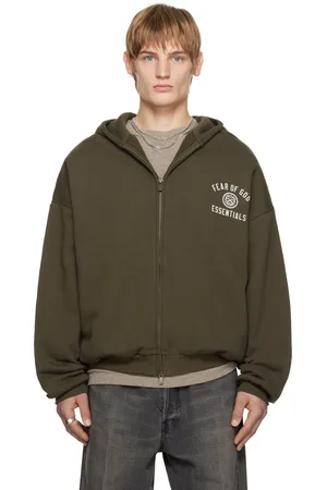 FEAR OF GOD Pull à capuche brun en molleton épais à glissière