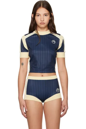 AMBUSH T-shirt bleu en jersey à garnitures côtelées et à rayures