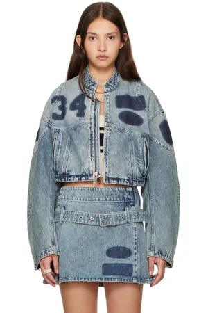 AMBUSH Blouson de style motard bleu en denim