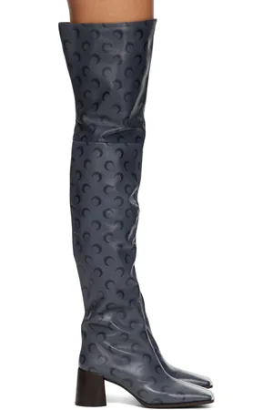 Marine Serre Bottes cuissardes grises en cuir à motif à logos aérographié et à talon bottier en forme de lune