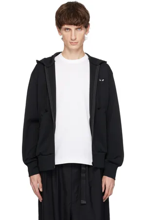 Comme des Garçons Pull à capuche noir à glissière et à logo imprimé