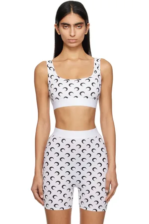 Marine Serre Soutien-gorge de sport blanc à motif à logos exclusif à SSENSE