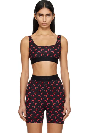 Marine Serre Soutien-gorge de sport noir et rouge à motif à logos exclusif à SSENSE