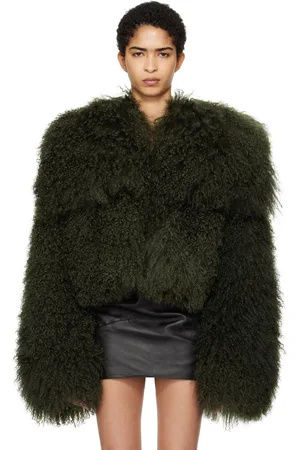 The Attico Blouson écourté vert en peau retournée