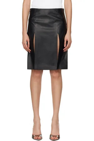 The Attico Jupe midi façon tailleur noire en cuir