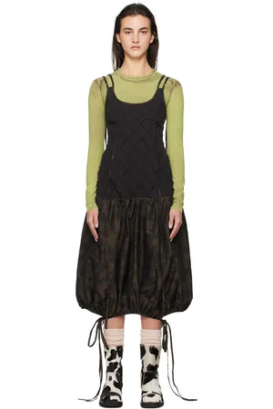 Andersson Bell Robe midi noir et kaki à motif camouflage et à ourlet bouffant