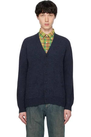 Beams Cardigan bleu marine à empiècement aux coudes
