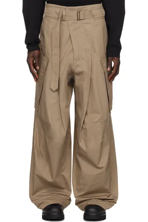 FFFPOSTALSERVICE Pantalon ample drapé beige à ceinture et à poches