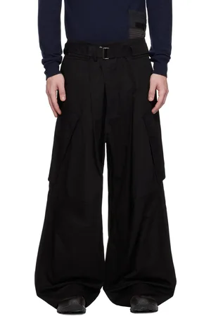 FFFPOSTALSERVICE Pantalon ample drapé noir à ceinture et à poches