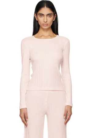 Leset T-shirt à manches longues ajusté rose en pointelle