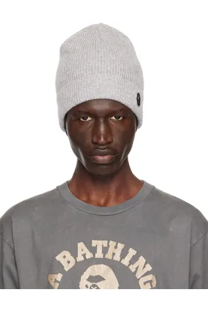 BAPE Bonnet gris en tricot à ferrure à logo
