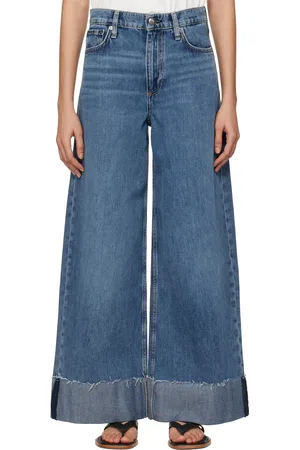 RAG&BONE Jean ample Sofie bleu à taille haute et à revers roulés