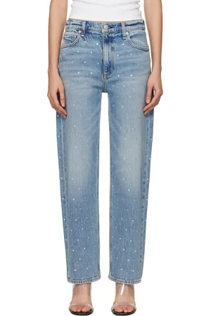 RAG&BONE Jean droit écourté Harlow bleu à taille mi-haute