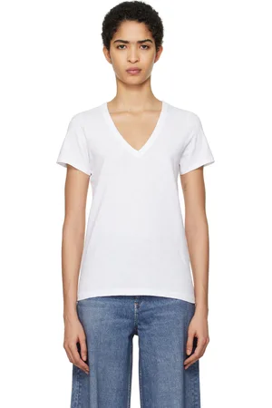 RAG&BONE T-shirt blanc en coton pima bio flammé à col en V
