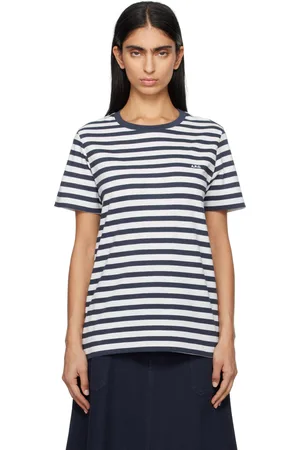 A.P.C. T-shirt blanc et bleu marine à logo brodé